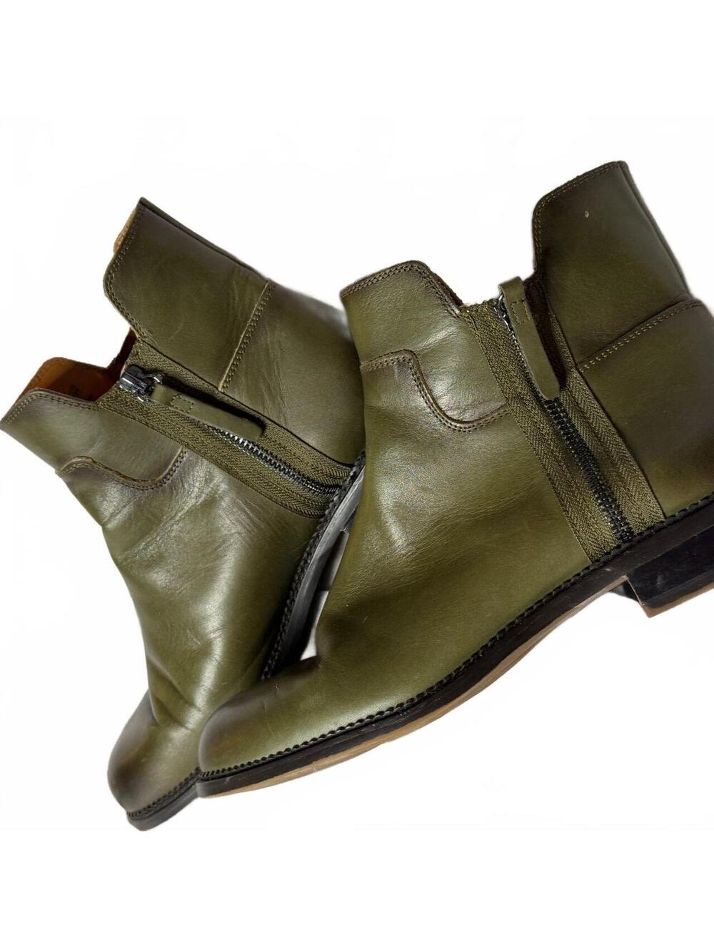 Franco Sarto Halford Olive Leather Ankle Boots Size 11